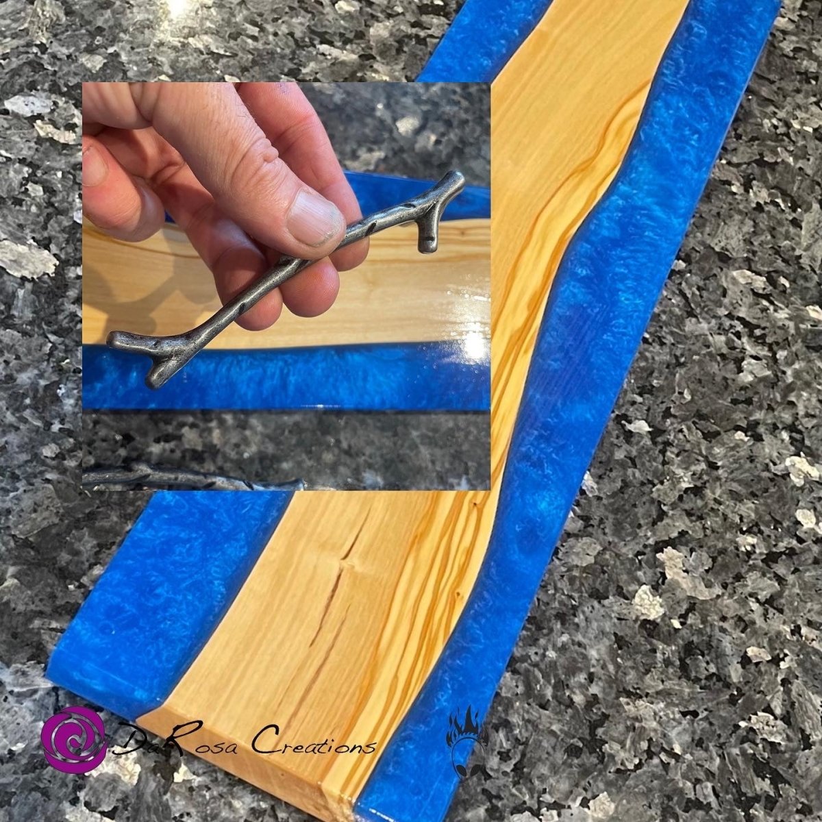 Olive Wood Bathroom Tray with Blue Epoxy - DaRosa Creations