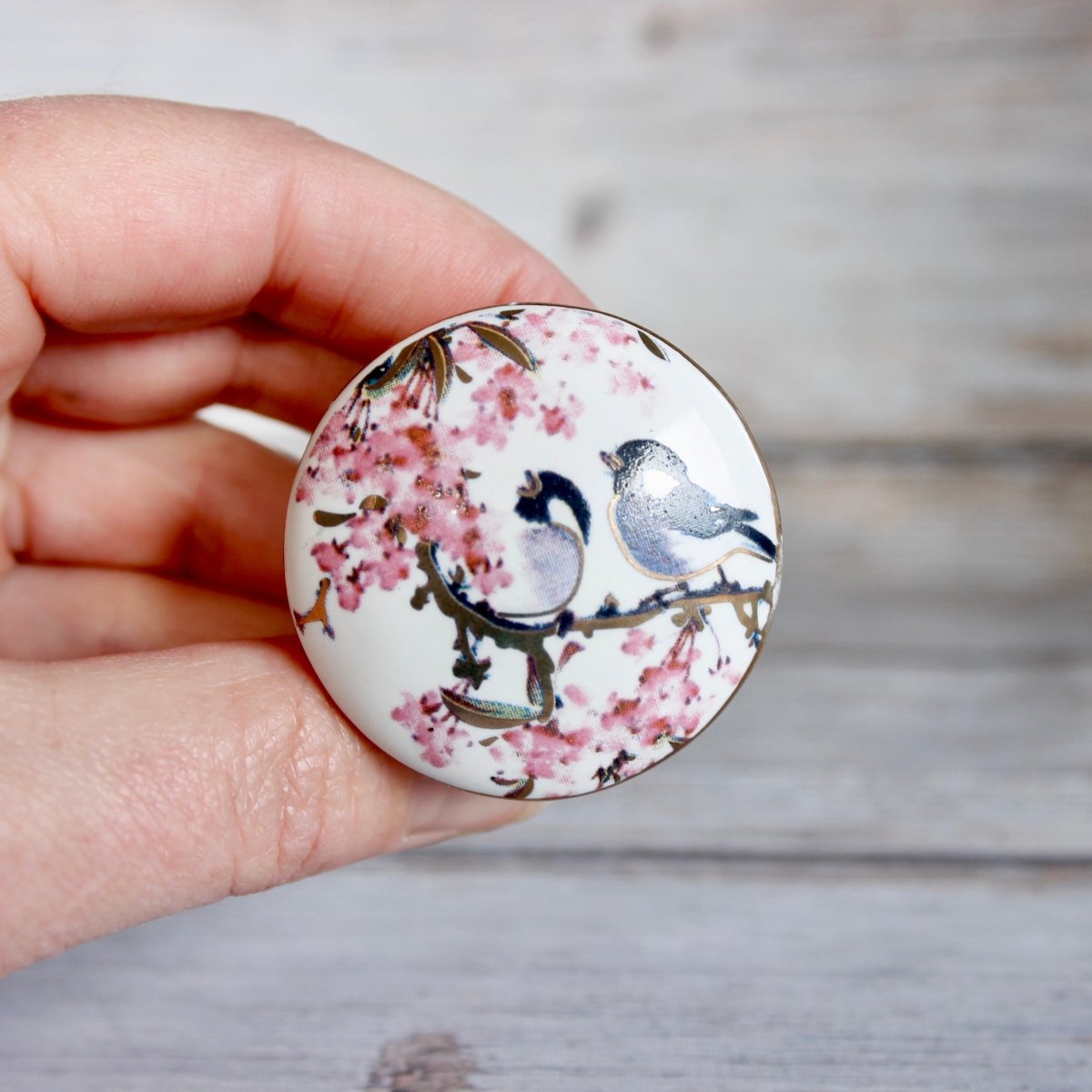Pink Blossom and Bird Knob - DaRosa Creations