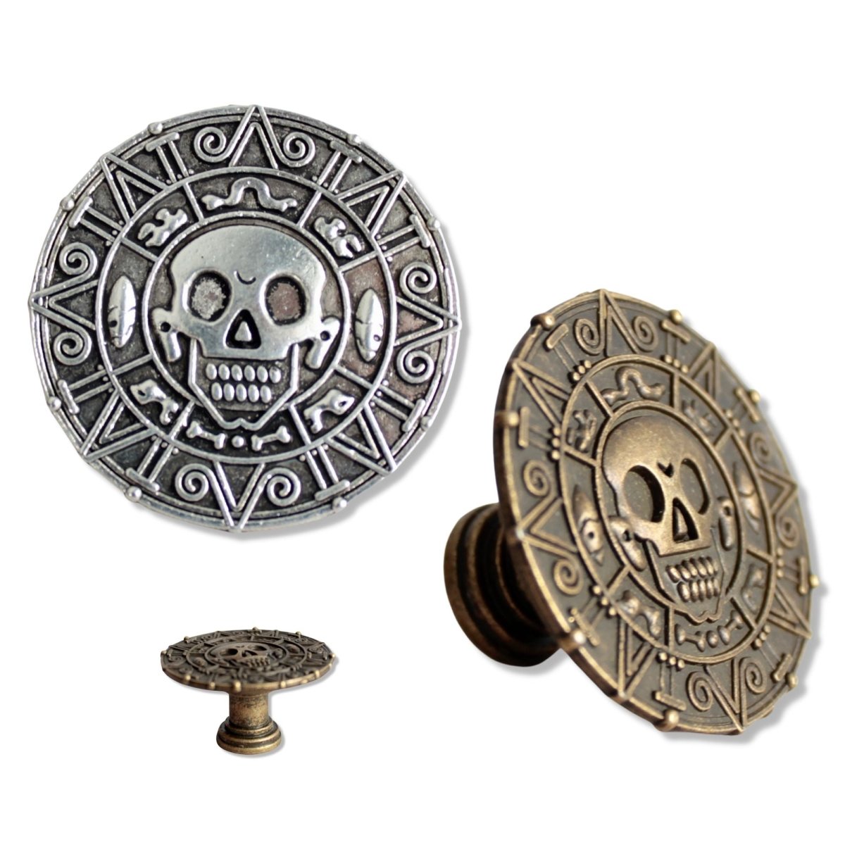 Skull Drawer Knobs in Silver - Round Pirate Cabinet Knobs in Silver for Pirate Room Decor - Boy Dresser Knobs Pirate Doubloon DaRosa Creations Skull Drawer Knobs in Silver - Round Pirate Cabinet Knobs in Silver for Pirate Room Decor - Boy Dresser Knobs Pirate Doubloon DaRosa Creations