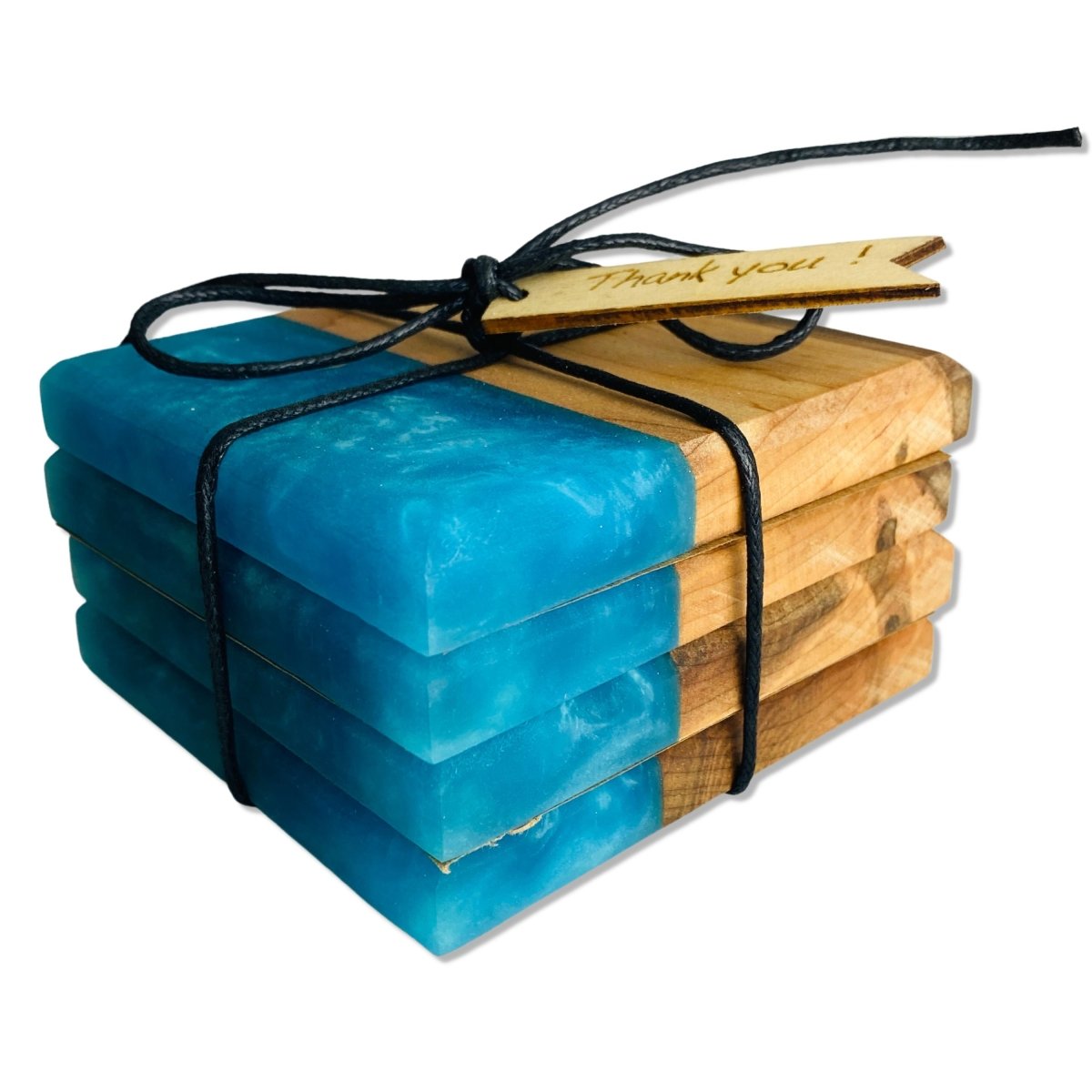Wood and Turquoise Resin Coasters Set of 4 - DaRosa Creations