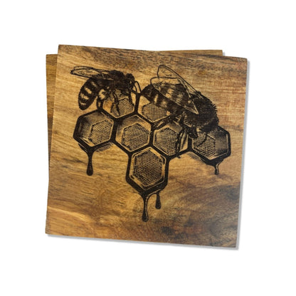 Wood Coaster Set (2) with Bee Images - DaRosa Creations