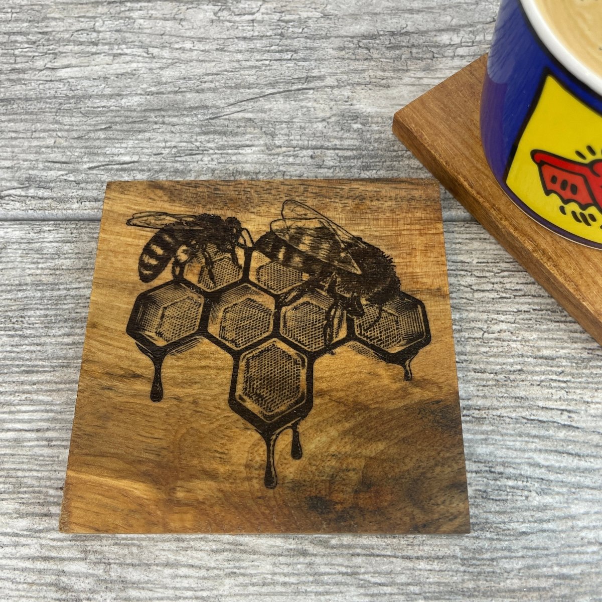 Wood Coaster Set (2) with Bee Images - DaRosa Creations