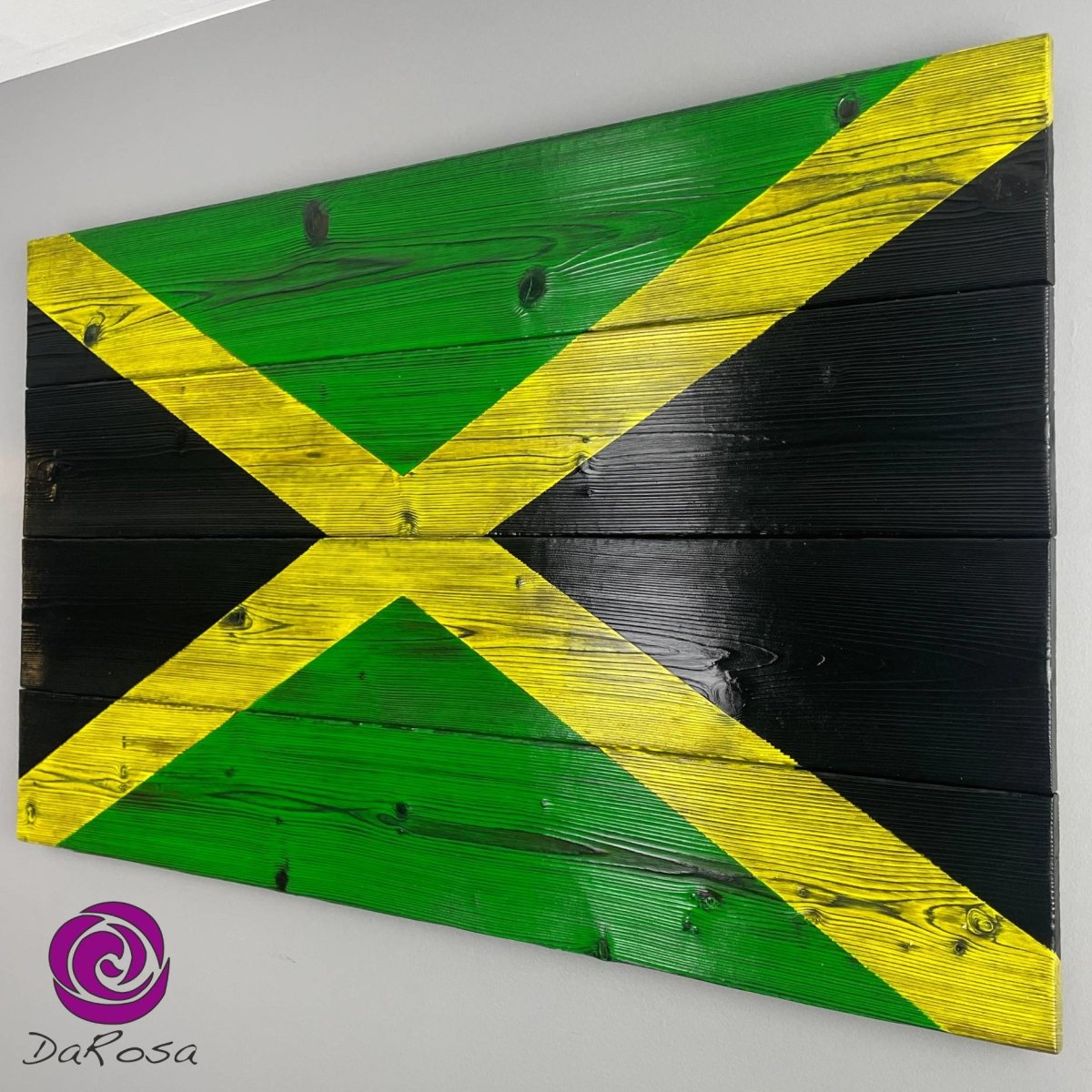 Wood Jamaican Flag Made with Burnt Cedar 30 x 20 inch - DaRosa Creations