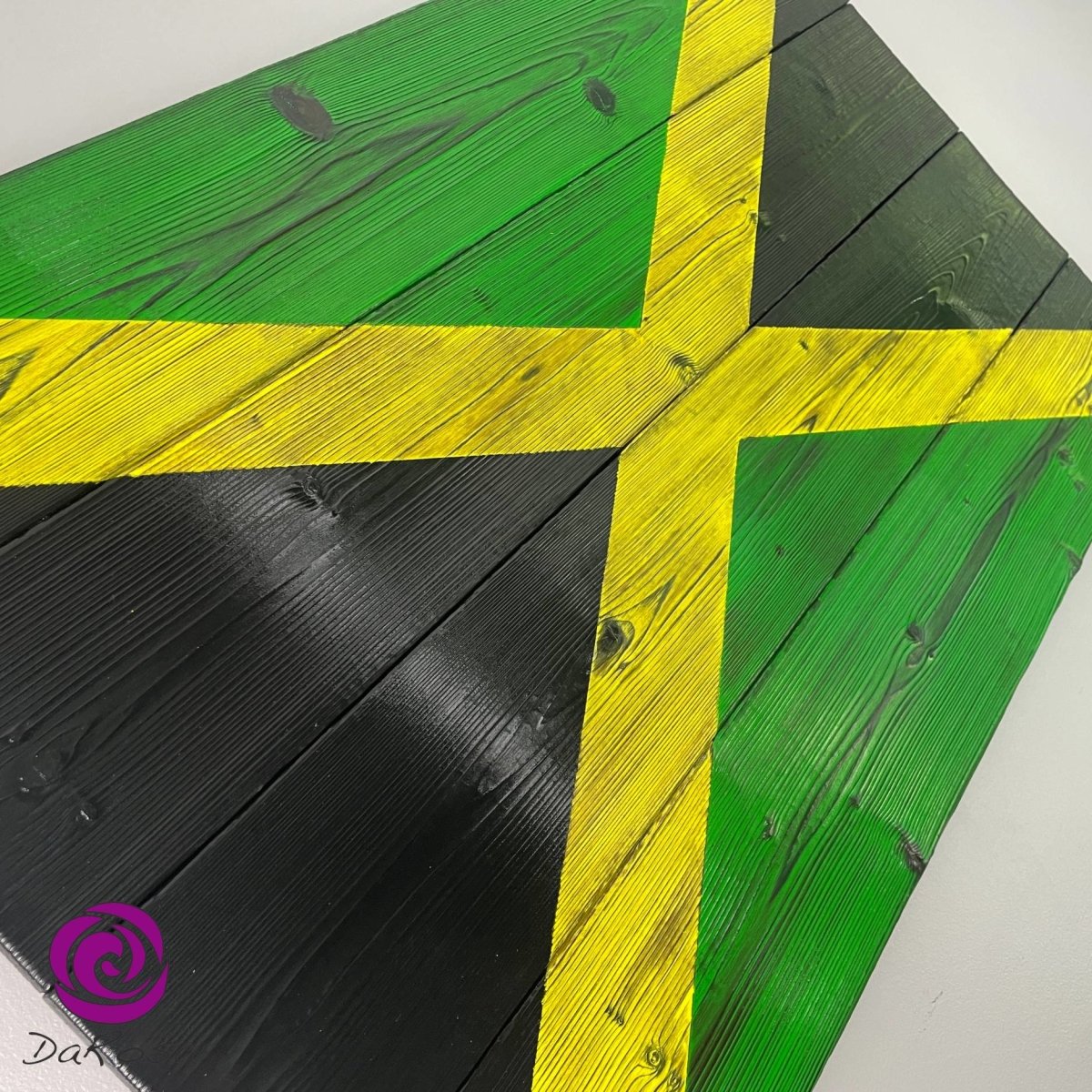 Wood Jamaican Flag Made with Burnt Cedar 30 x 20 inch - DaRosa Creations
