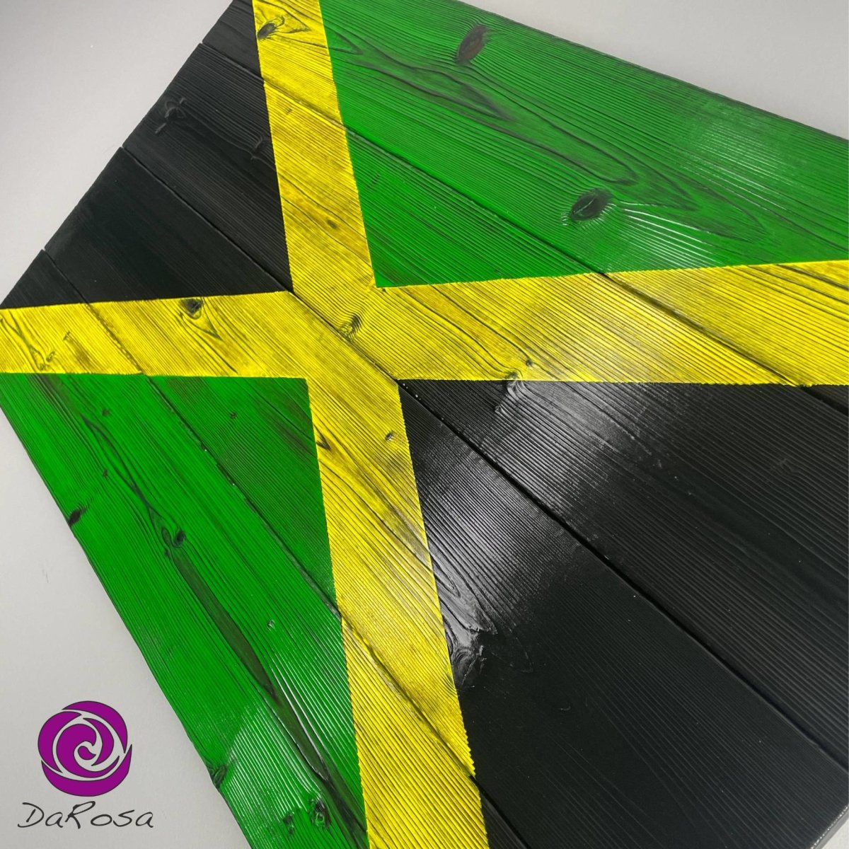 Wood Jamaican Flag Made with Burnt Cedar 30 x 20 inch - DaRosa Creations