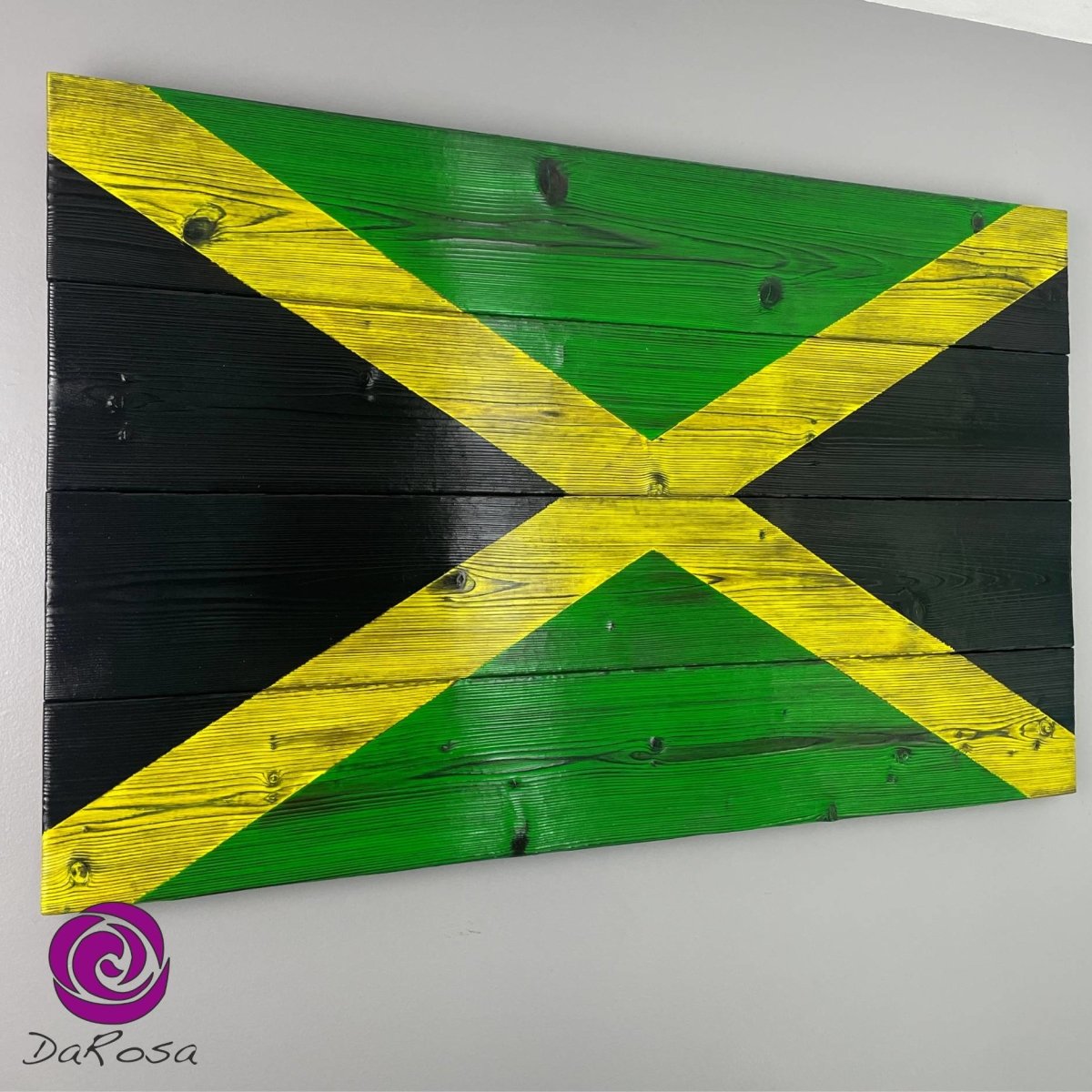 Wood Jamaican Flag Made with Burnt Cedar 30 x 20 inch - DaRosa Creations