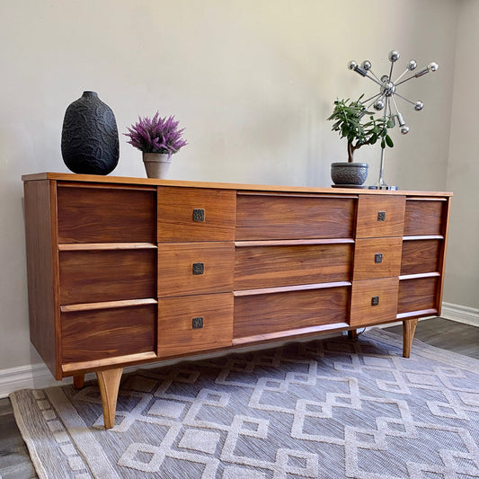 MCM 9 Drawer Dresser Teak and Walnut