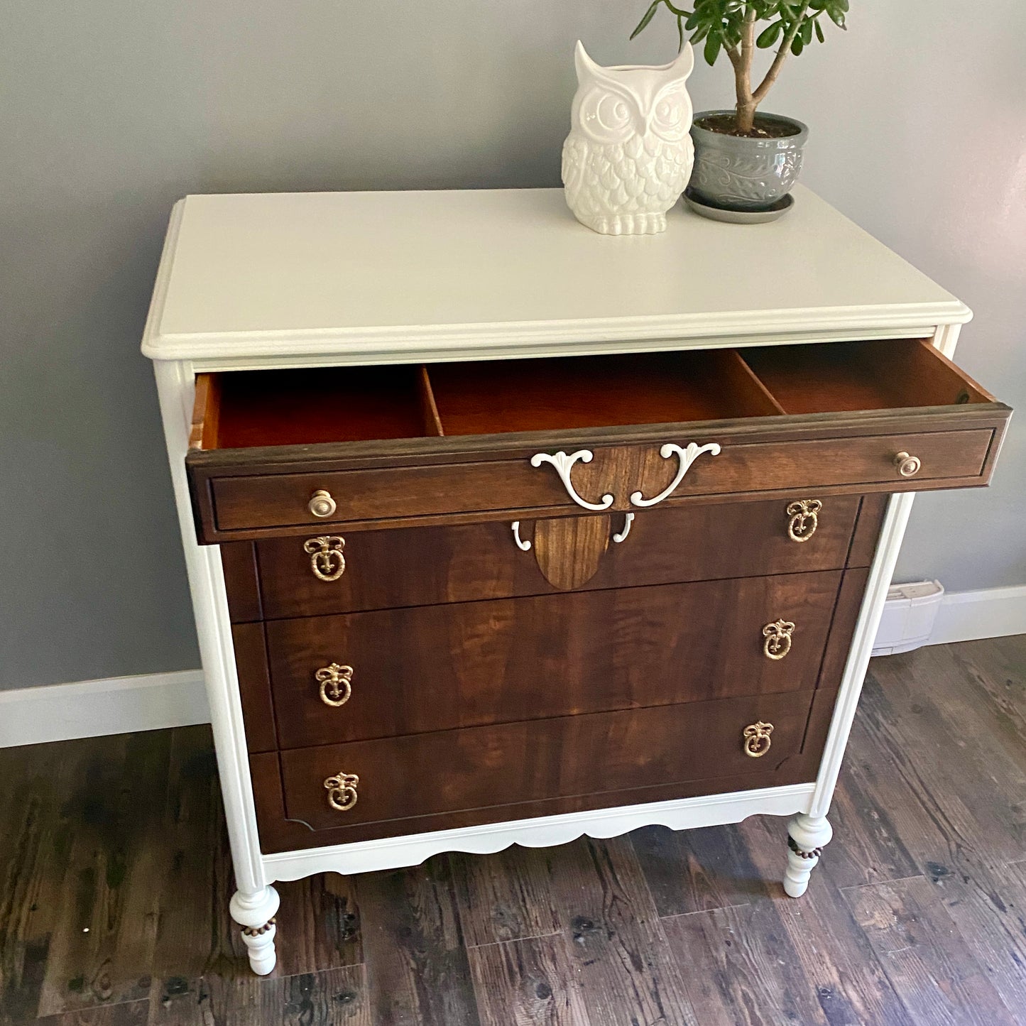Antique 4 Drawer Malcolm Dresser in White and Walnut