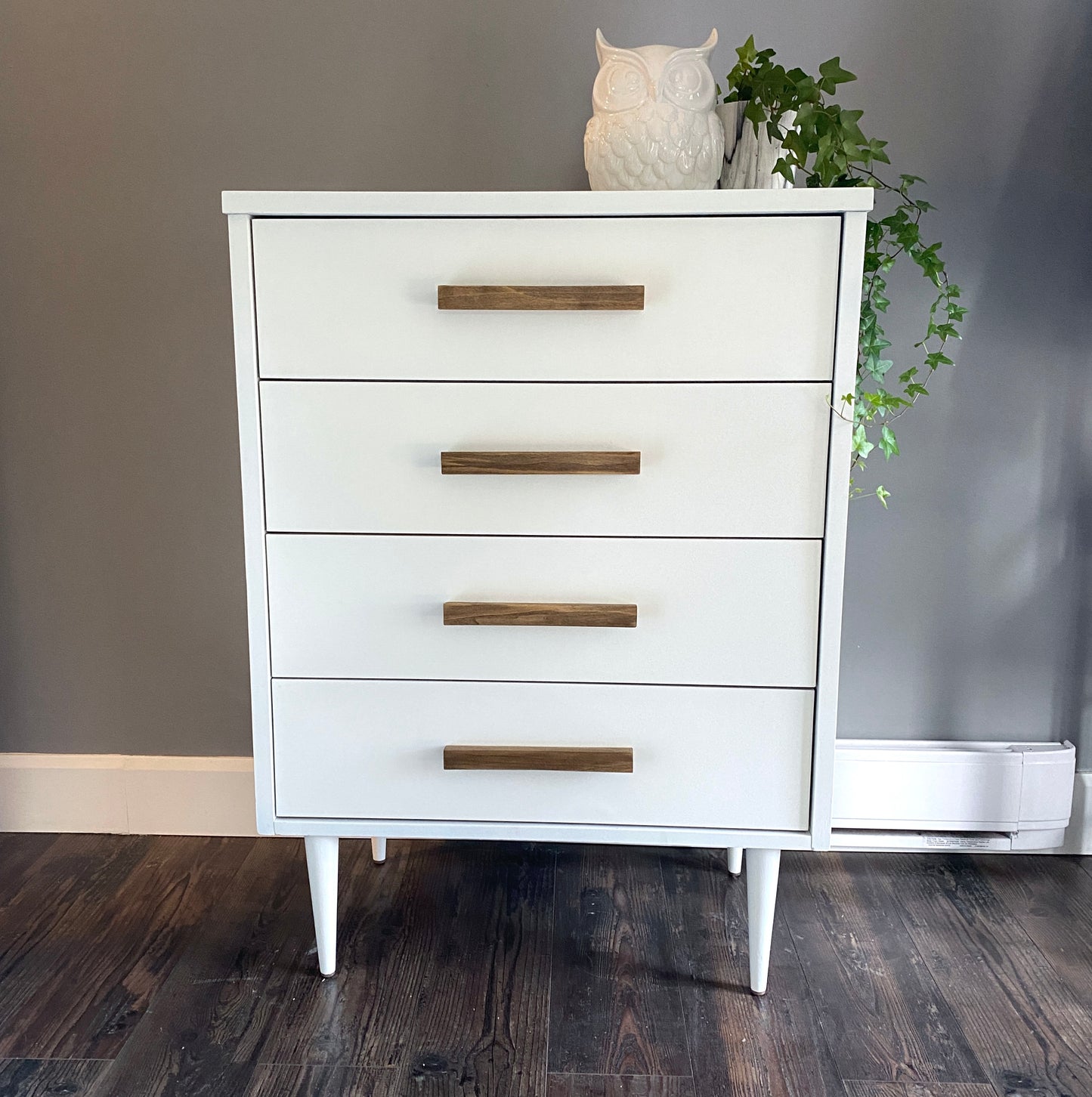 MCM Small White Dresser with Wooden Handles DaRosa Creations MCM Small White Dresser with Wooden Handles DaRosa Creations