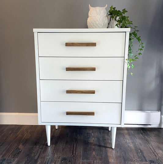 MCM Small White Dresser with Wooden Handles