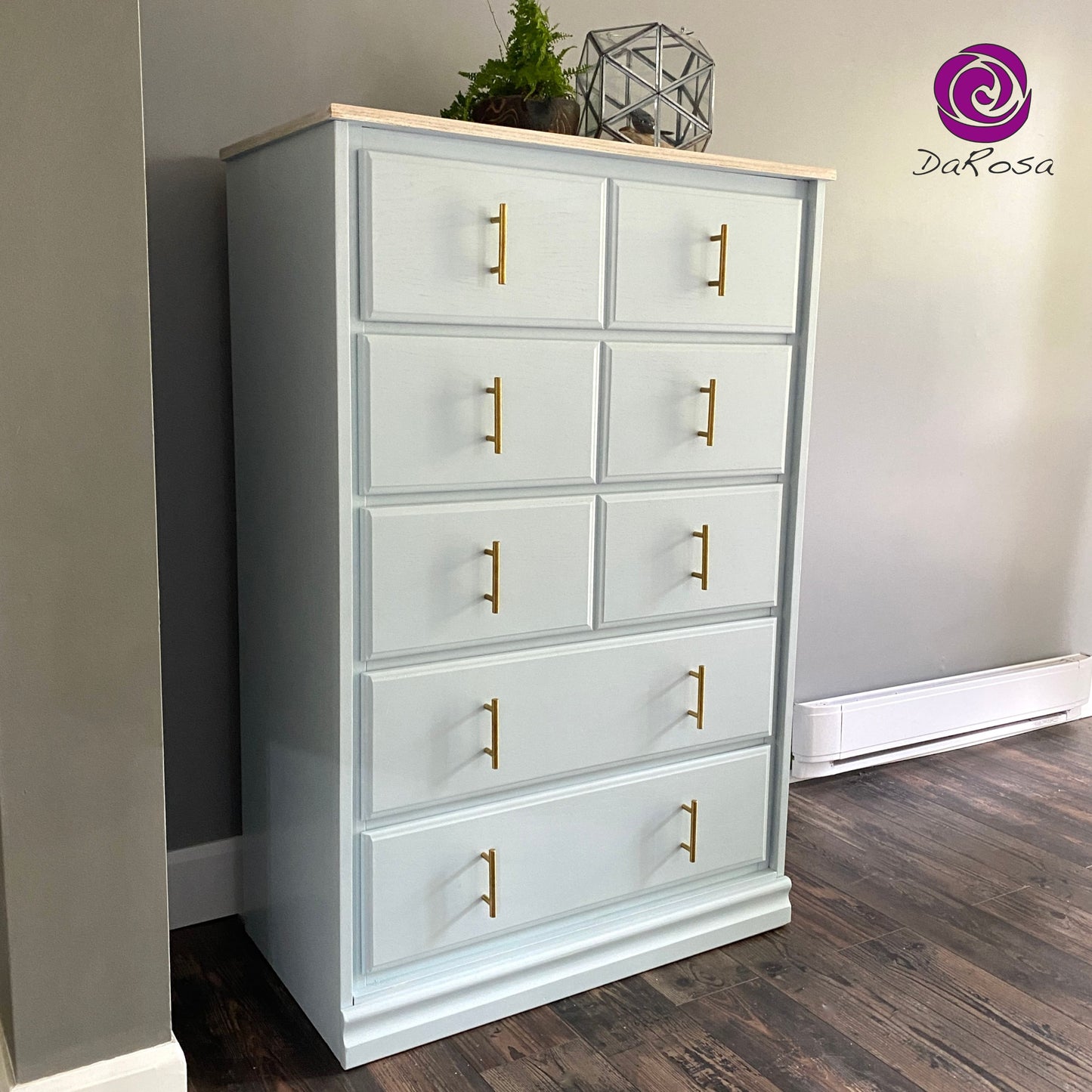 Tall Boy Dresser 5 Drawers in Light Blue