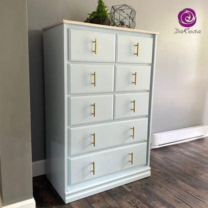 Tall Boy Dresser 5 Drawers in Light Blue