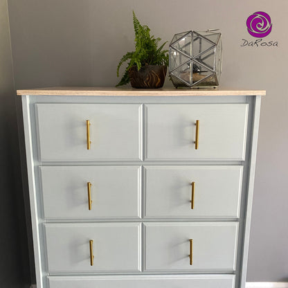 Tall Boy Dresser 5 Drawers in Light Blue