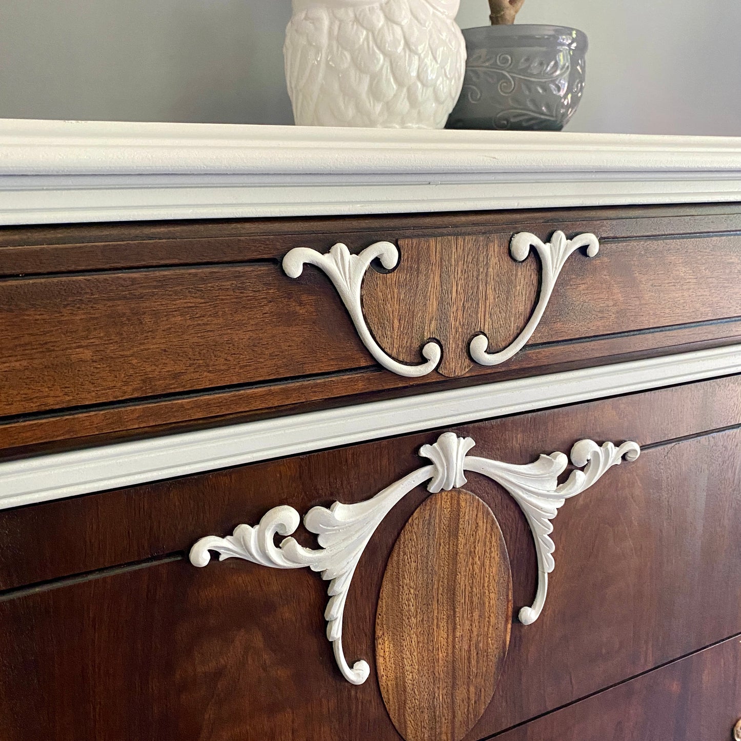 Antique 4 Drawer Malcolm Dresser in White and Walnut