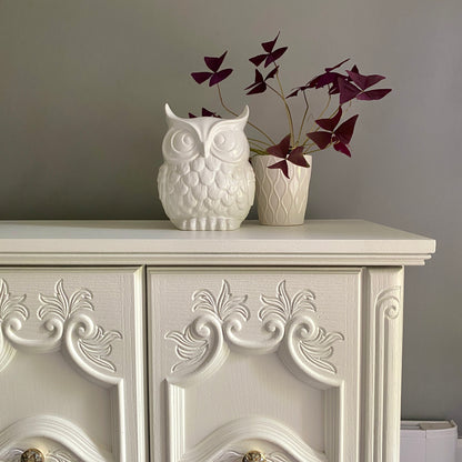 White Ornate Buffet 4 doors and pearl knobs