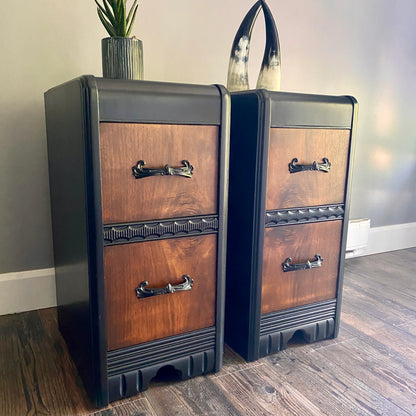 Set of 2 Art Deco Tall Slim Nightstands