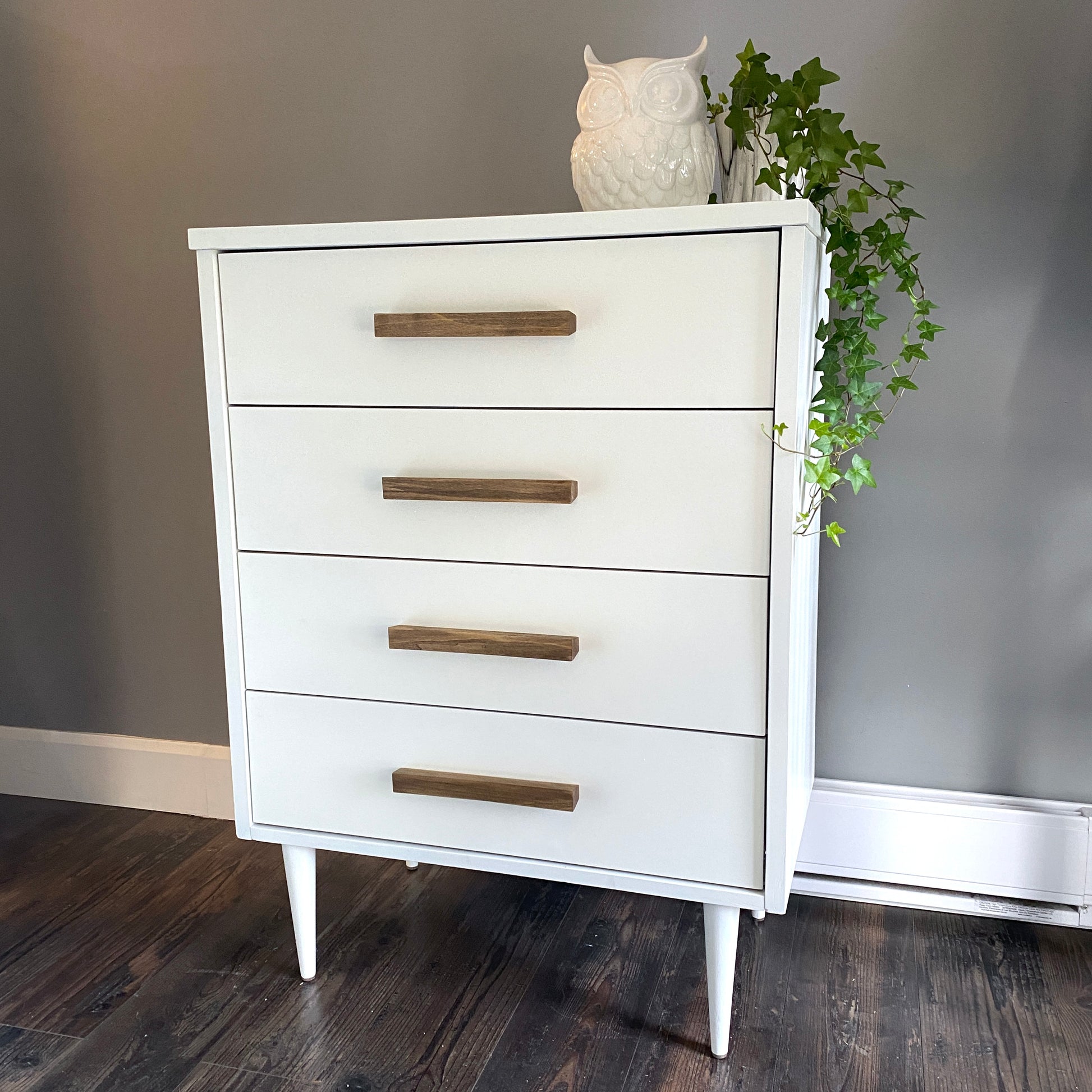 white dresser small MCM Small White Dresser with Wooden Handles – DaRosa Creations