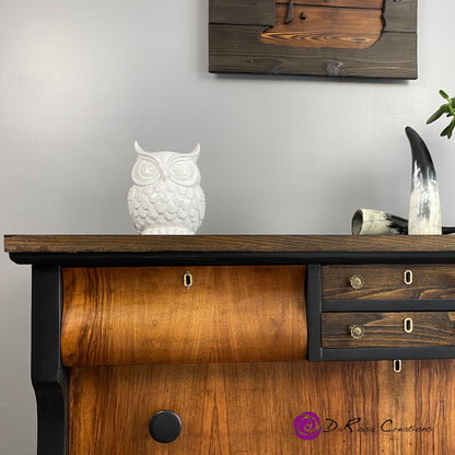 Antique Empire Dresser in Black with Oak Top