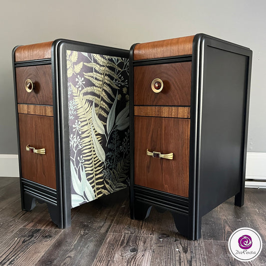 Art Deco Slim Nightstands with Leaves