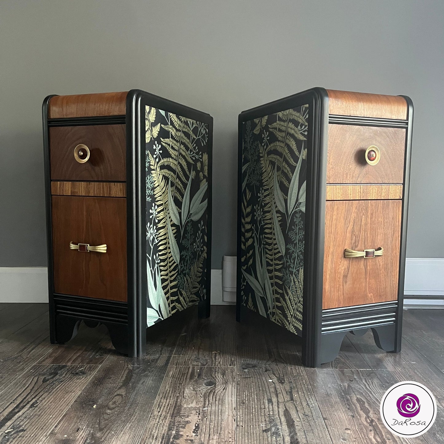 Art Deco Slim Nightstands with Leaves