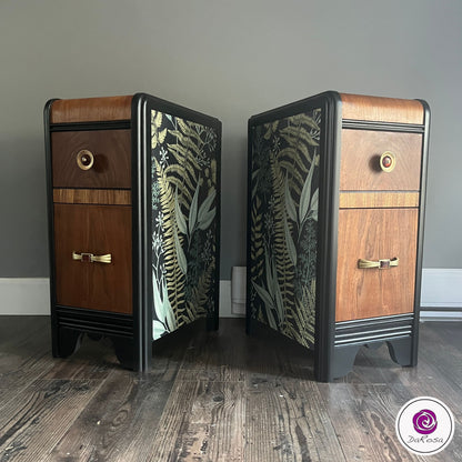 Art Deco Slim Nightstands with Leaves