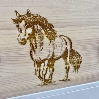 White Dresser With Engraved Horses