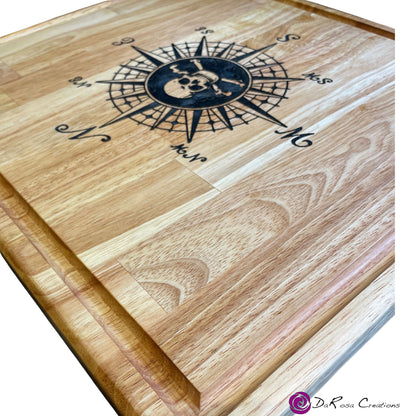 Butcher Block with pirate compass in Epoxy