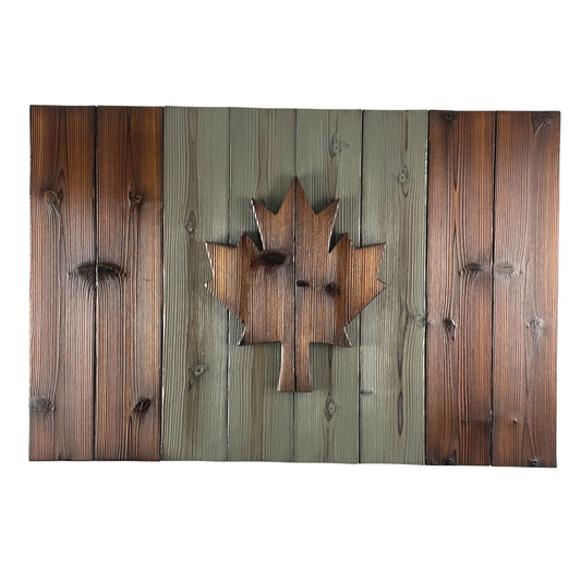 Wood Canadian Flag Made with Burnt Cedar 30 x 20 inch Brown Gray