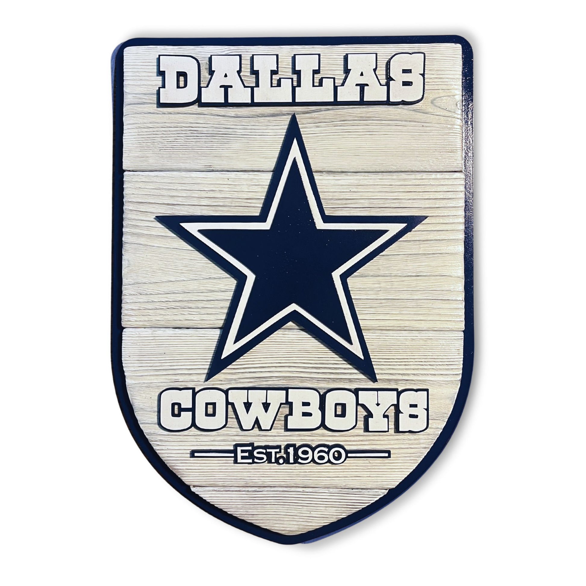 Dallas Cowboys logo with star on a wooden shield design