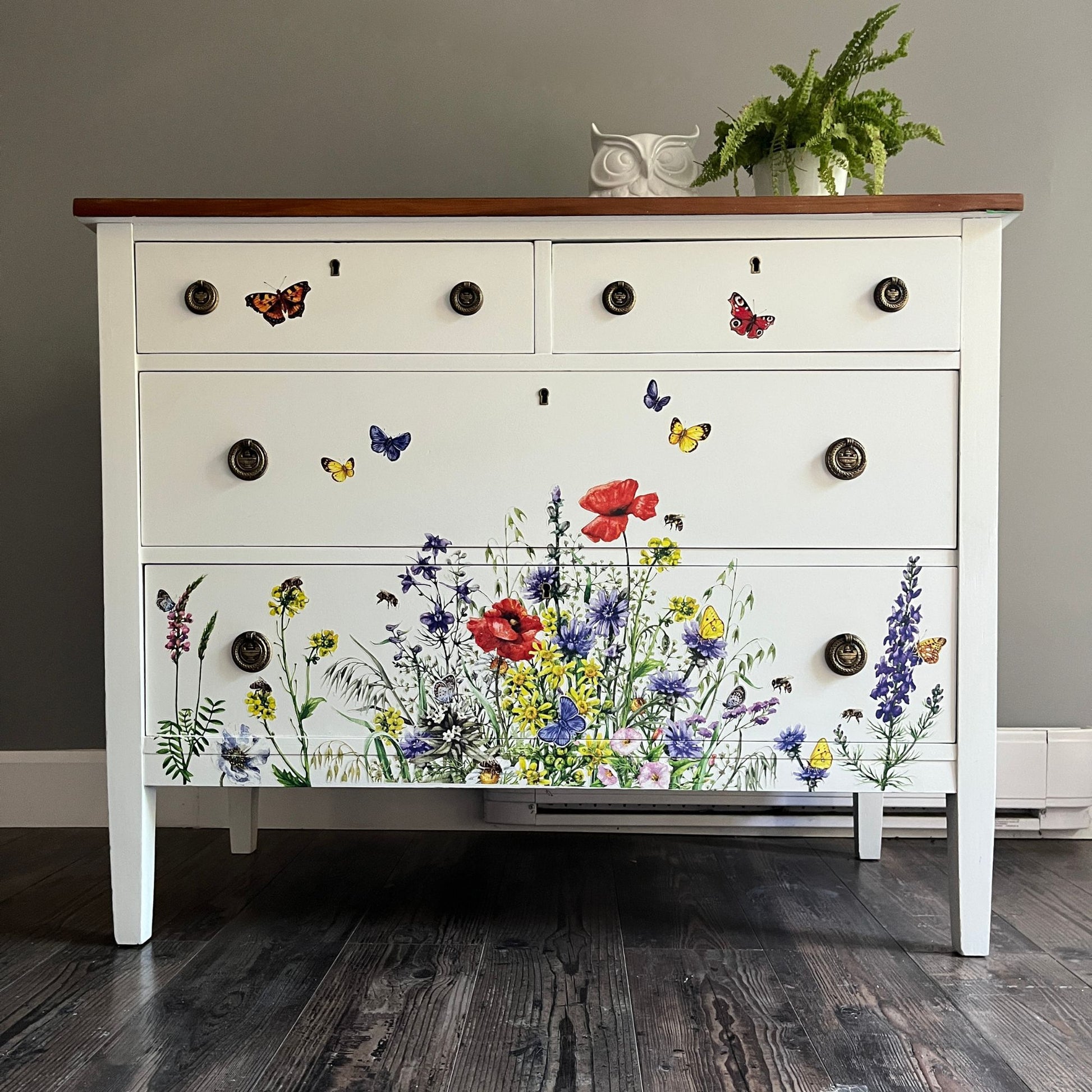dresser with floral design Vintage Floral Pattern Distressed Blue 9 Drawer Large Dresser 48" Accent ChestHomary