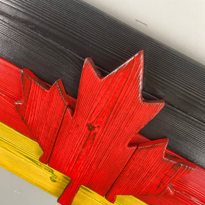 German Flag with Canadian Maple Leaf in Burnt Cedar