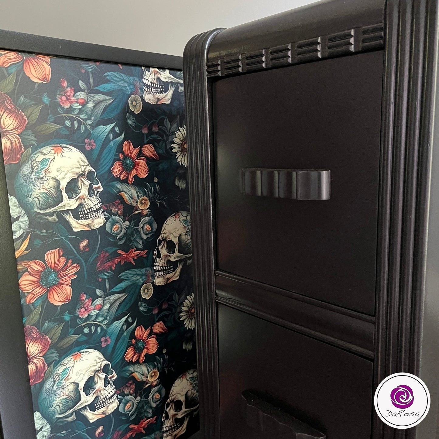 Black Skull and Flowers Nightstand SET