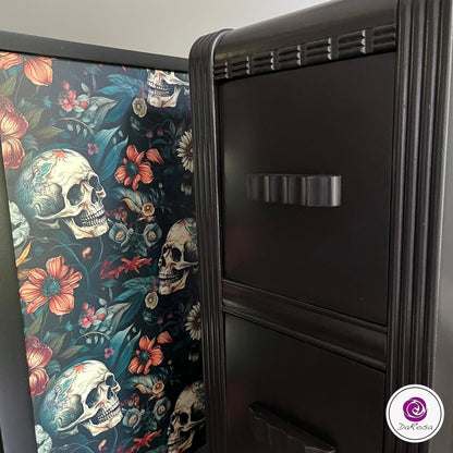 Black Skull and Flowers Nightstand SET
