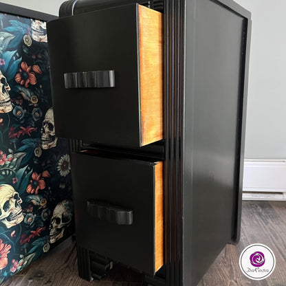 Black Skull and Flowers Nightstand SET
