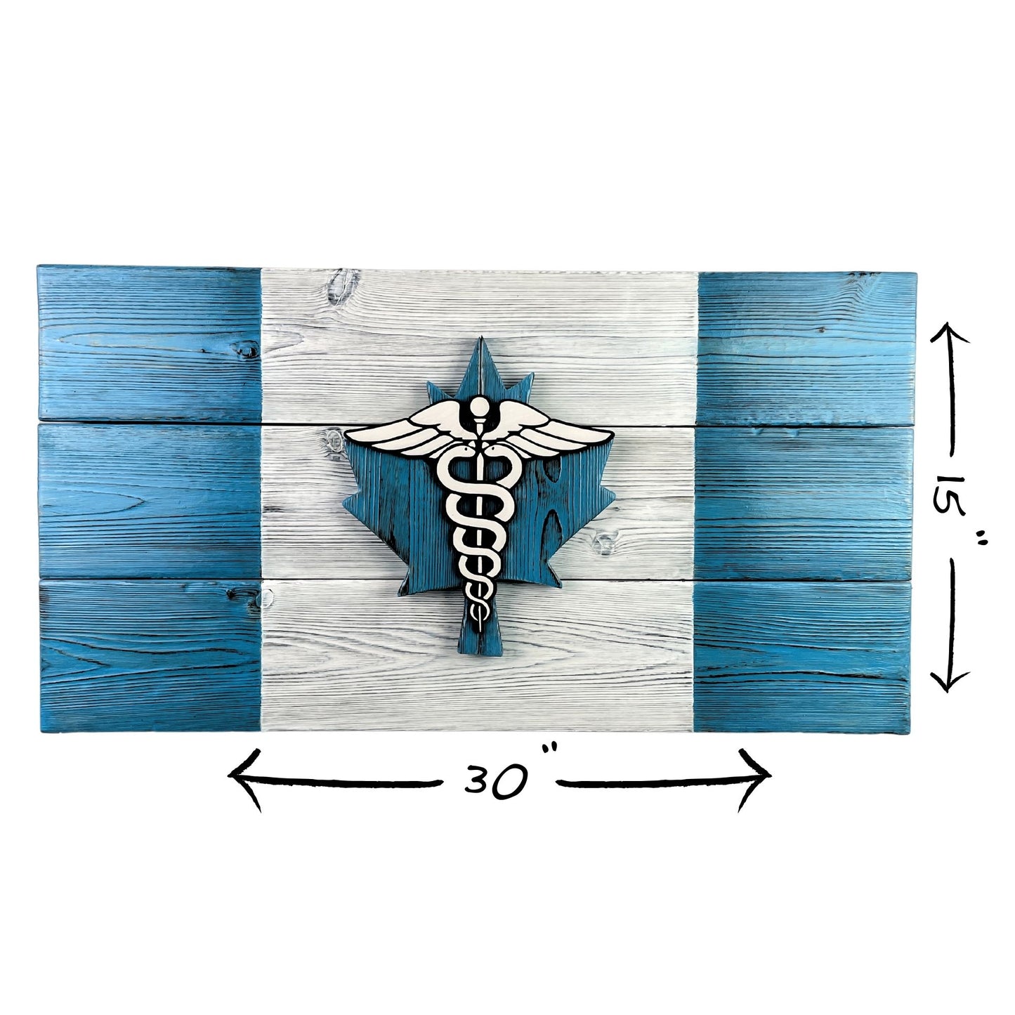 Canadian Nurse Wooden Flag with Caduceus in Blue - Gift Registered Nurse RN - Medical Healthcare Decor 