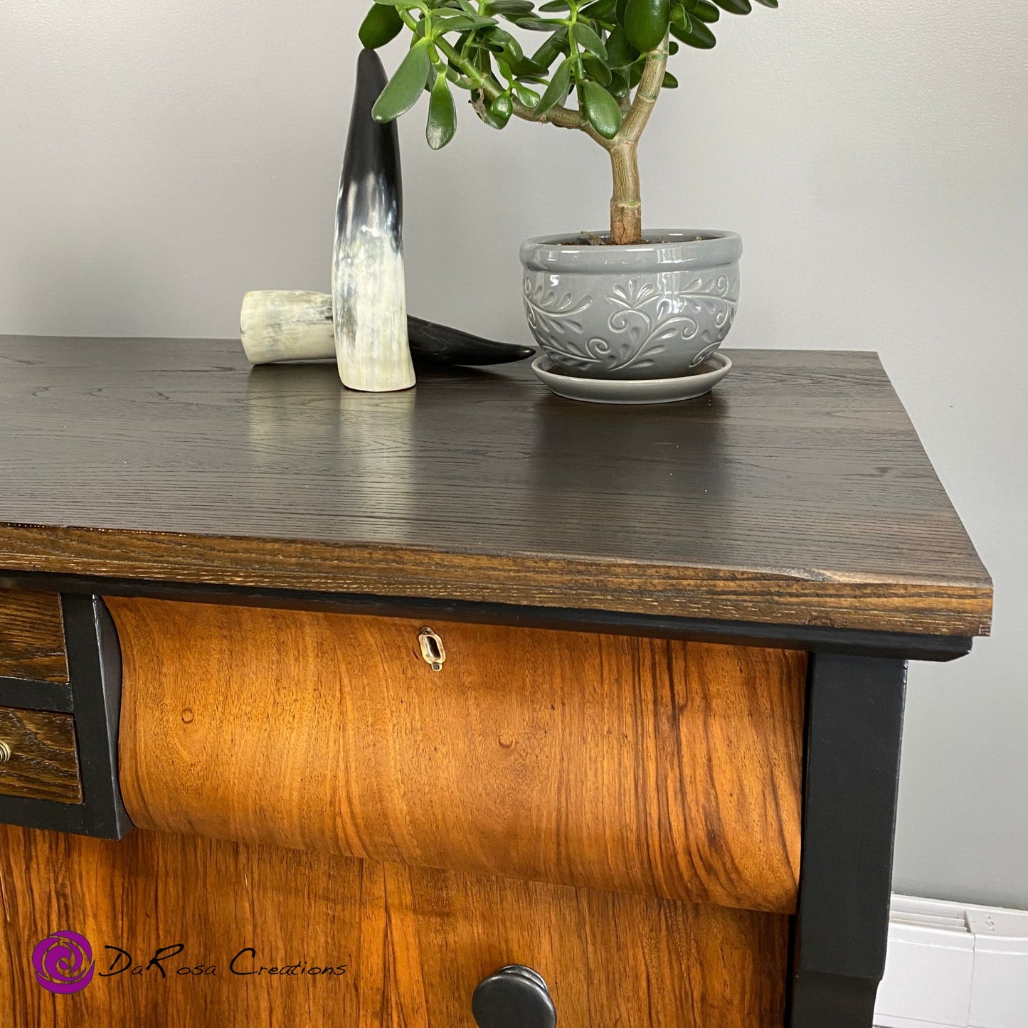 Antique Empire Dresser in Black with Oak Top