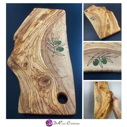 Olive Wood Charcuterie Board with Olive Engraving