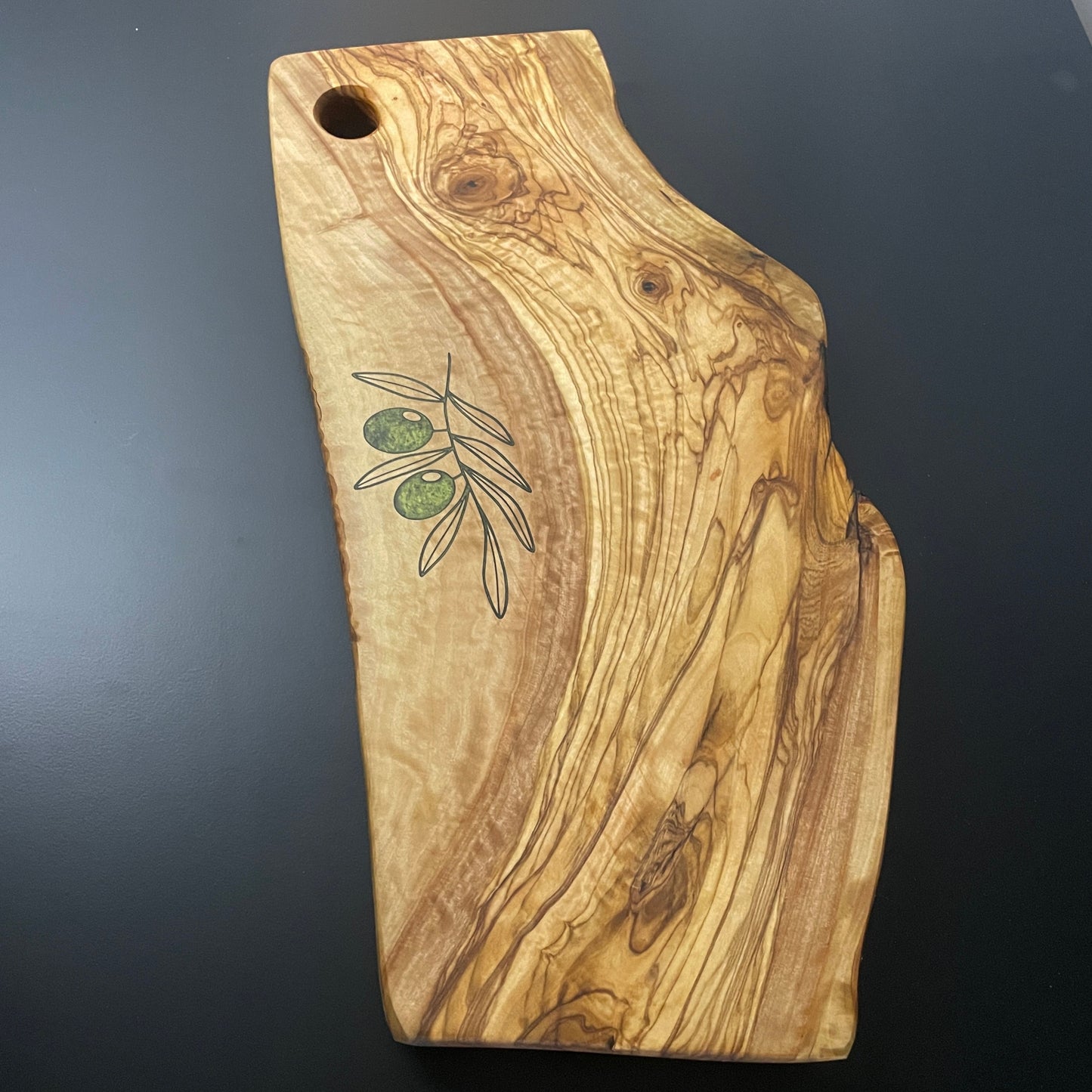 Olive Wood Charcuterie Board with Olive Engraving