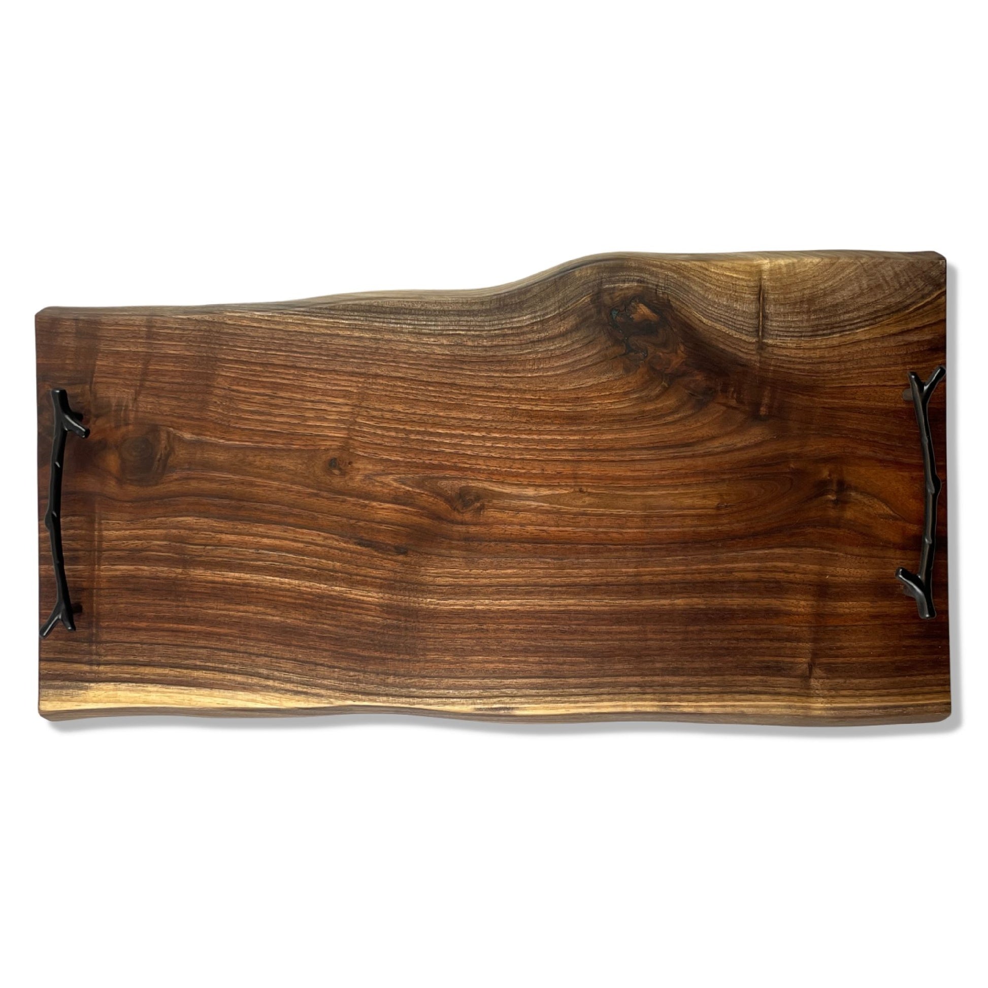 24 Inch Walnut Charcuterie Board With Black Branch handles