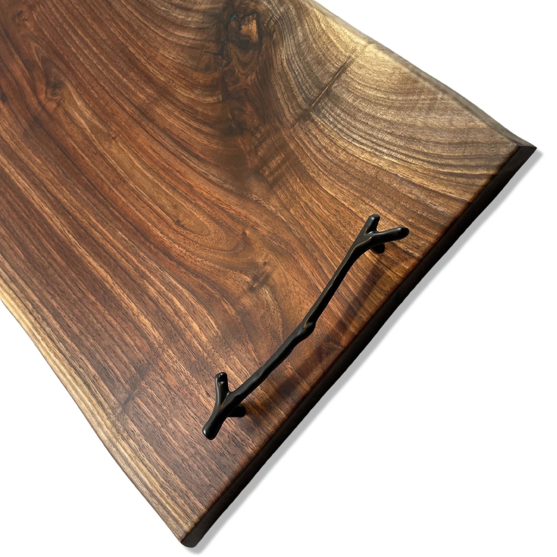 24 Inch Walnut Charcuterie Board With Black Branch handles