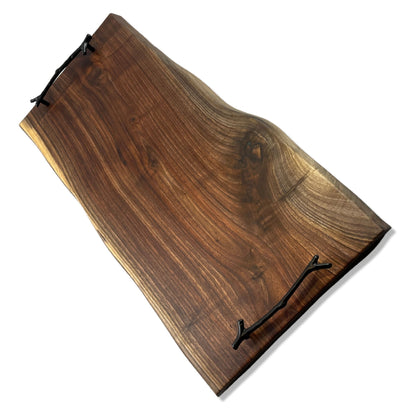 24 Inch Walnut Charcuterie Board With Black Branch handles