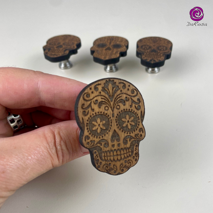 Sugar Skull Drawer Knob Walnut