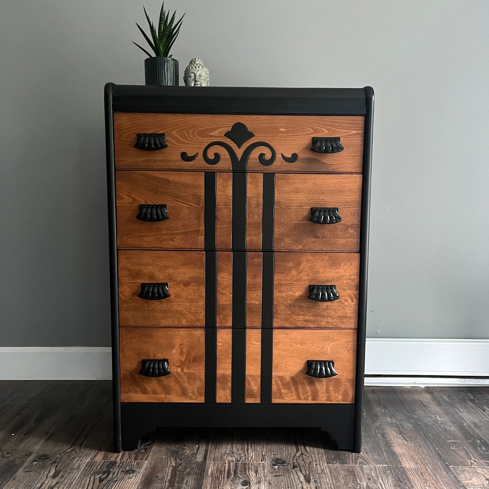 Vintage Waterfall Dresser in Black and Walnut and Chevron Details (Copy)