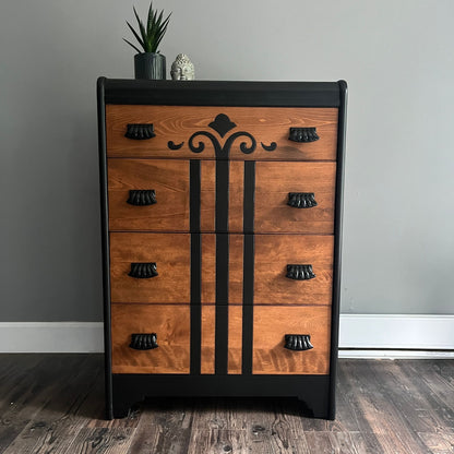 Vintage Waterfall Dresser in Black and Walnut and Chevron Details (Cop DaRosa Creations Vintage Waterfall Dresser in Black and Walnut and Chevron Details (Cop DaRosa Creations