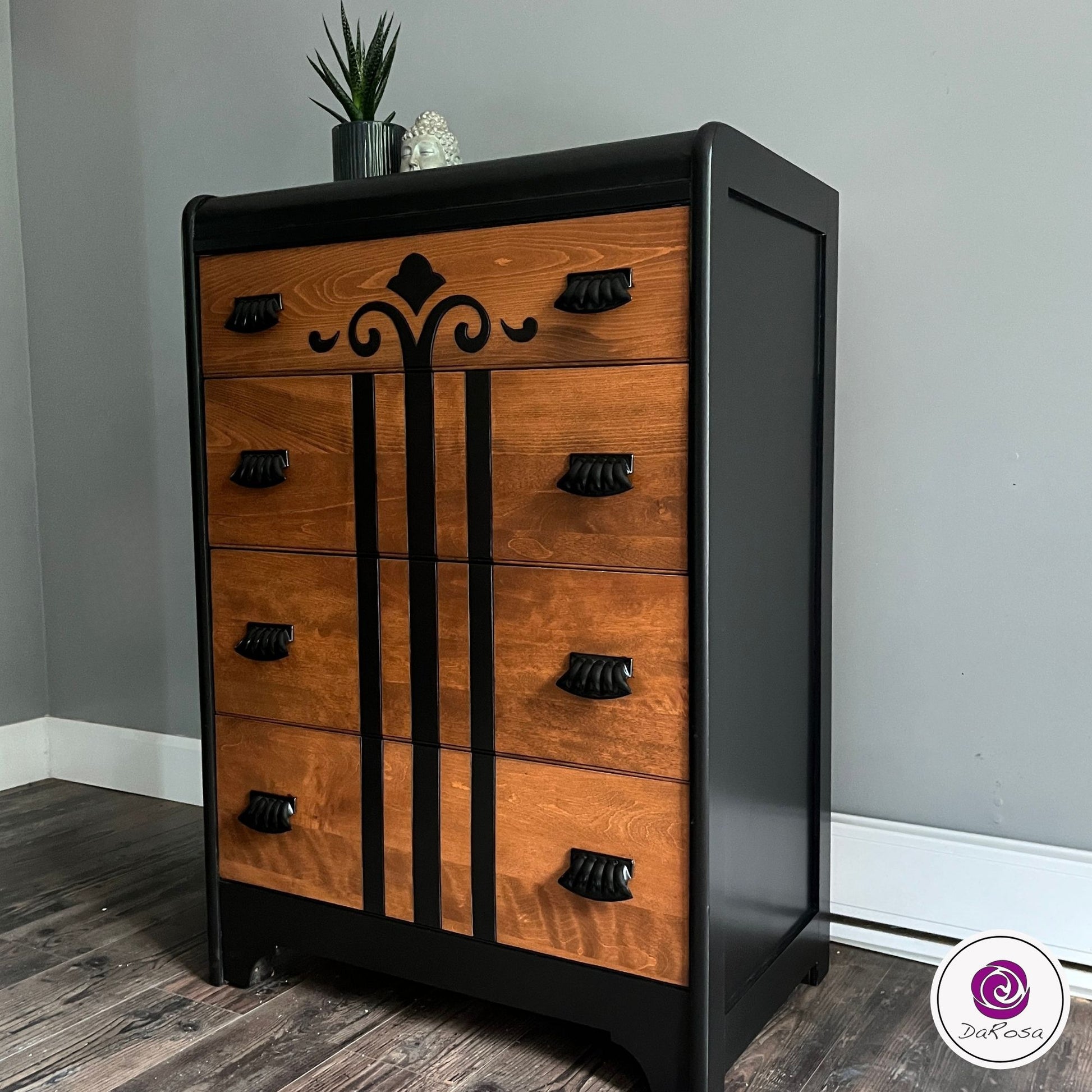 Vintage Waterfall Dresser in Black and Walnut and Chevron Details (Cop DaRosa Creations Vintage Waterfall Dresser in Black and Walnut and Chevron Details (Cop DaRosa Creations