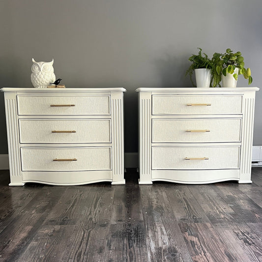 King Size White Nightstands with Gold Hardware