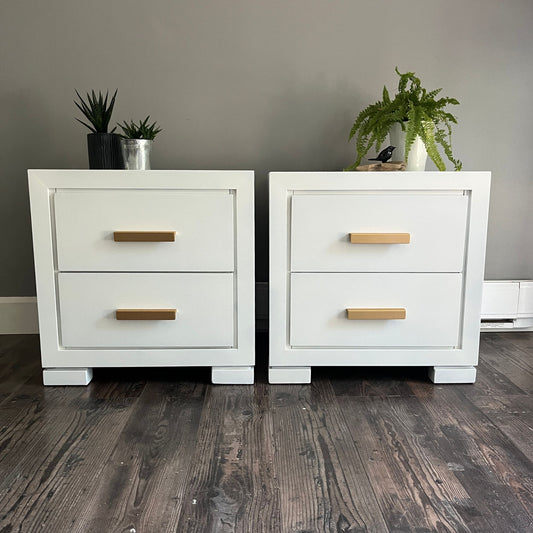 White Nightstands with Brushed Gold Hardware