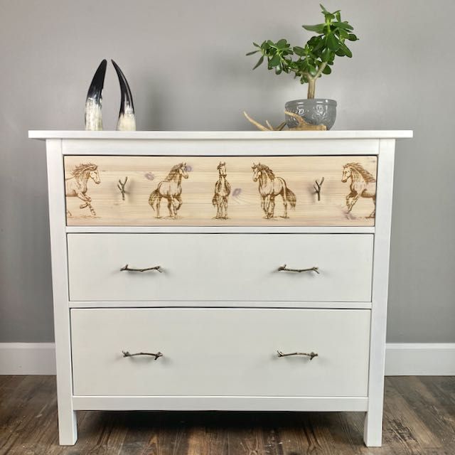 White Dresser With Engraved Horses