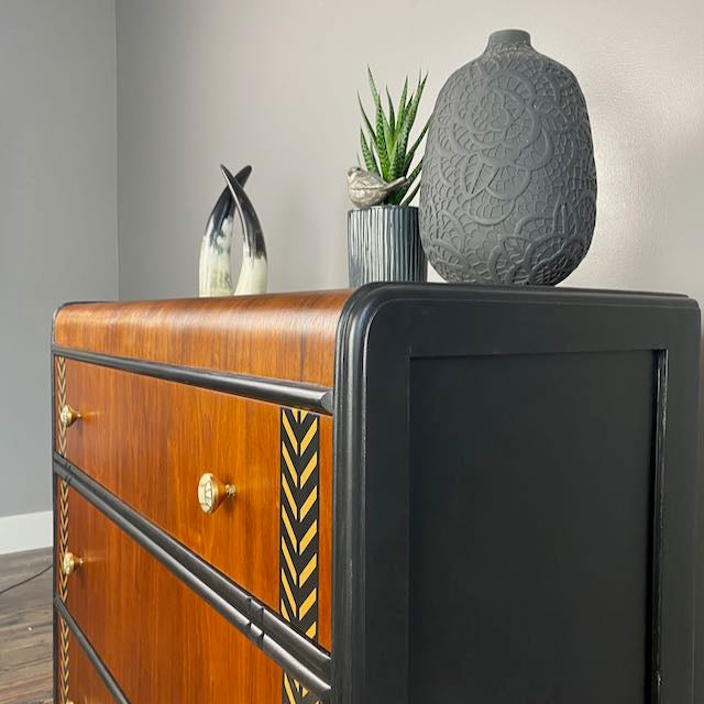 Vintage Waterfall Dresser in Black and Walnut