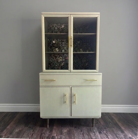 Sage Green Display Cabinet With Floral Paper
